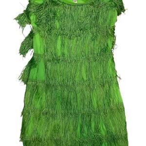 River Island Green Retro Romance Fringe Scoop Neck Mini Dress Size 2